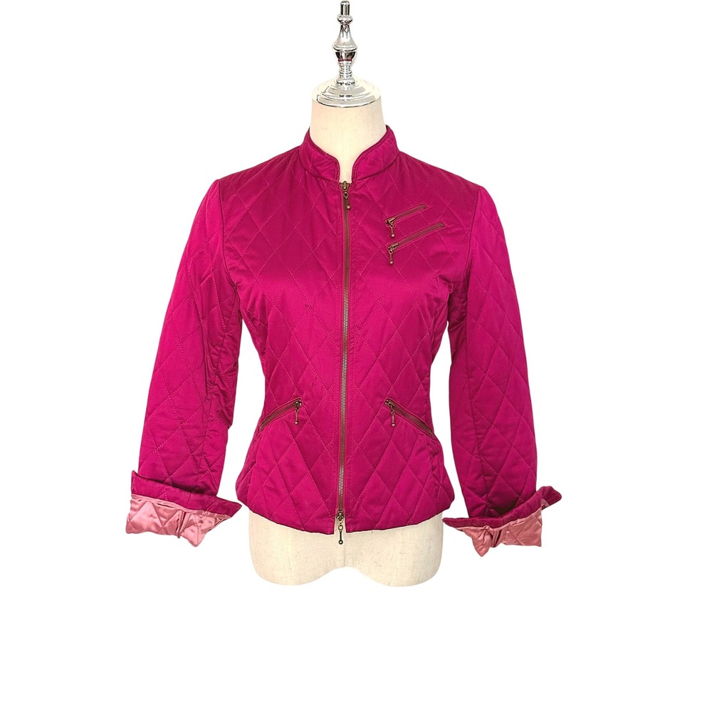 Express Vintage Cotton Blend Diamond Quilted Moto Jacket Magenta 4